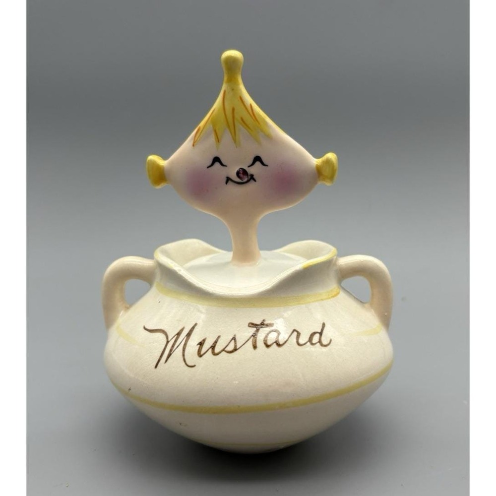 Vintage pixieware condiment jar Mustard Davar Holt Howard 1959 anthropomorphic